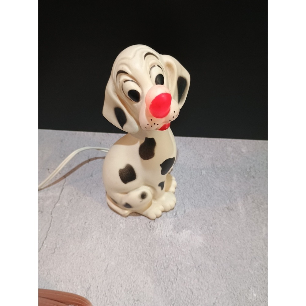 Plastic Light Up Rubber Dog Dalmatian White Dog Black Spots Red Nose - WORKS